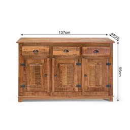 Buffet Arca Rústico Decorativo em Madeira Maciça 3 Portas e 3 Gavetas - Natural - 2