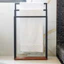 Ver imagem 5 de Suporte Porta Toalha Triplo de Chão para Banheiro Lavabo com Base em Madeira