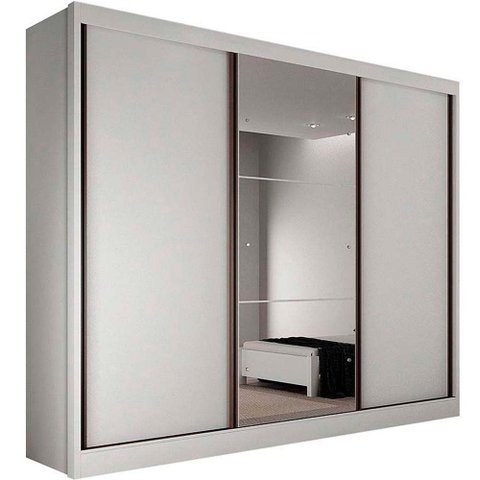 Guarda Roupa Casal 3 Portas de Correr e 4 Gavetas c/ 1 Espelho Diamond Plus Branco - Novo Horizonte