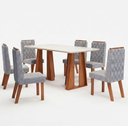Ver imagem 1 de Mesa Karen 170 Freijó Off White com Kit 6 Cadeiras Sara Freijó Linho Neblina-DJ Móveis