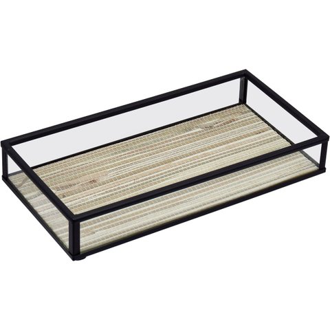 Bandeja Decorativa de Vidro Bege 3x10x20cm Servir Mesa Organizar Café Aparador