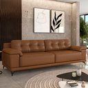 Ver imagem 1 de Sofá Living 4 lugares 252cm Agostino Pés Design em Ferro Couro Caramelo Manchado G52 - Gran Belo