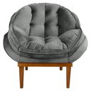 Ver imagem 4 de Kit 2 Poltronas Decorativa Marcela Veludo Cinza Base Madeira Castanho - Pallazio