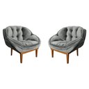 Ver imagem 1 de Kit 2 Poltronas Decorativa Marcela Veludo Cinza Base Madeira Castanho - Pallazio