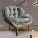 Ver imagem 2 de Kit 2 Poltronas Decorativa Marcela Veludo Cinza Base Madeira Castanho - Pallazio