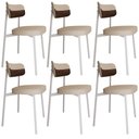 Ver imagem 1 de Kit 06 Cadeiras Estofada para Sala de Jantar Astrid Branco C01 Linho Areia Courino Whisky - Lyam