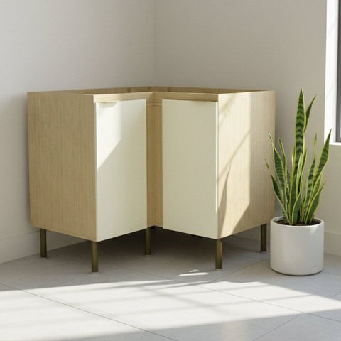 Balcão de Canto em L com 2 Portas e 2 Prateleiras 90cm Nature Arenas