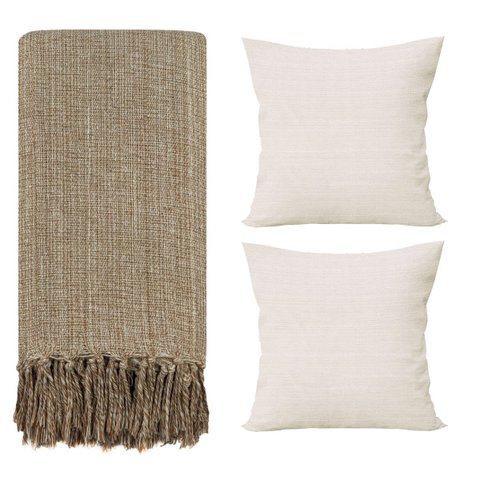 Manta para Sofá Gigante + Capas de Almofada Decorativa Cor:caramelo-bege