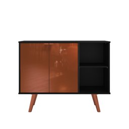 Aparador Buffet Balcão 2 Portas e 2 Nichos Retrô para Sala de Jantar Preto com Cobre - 11