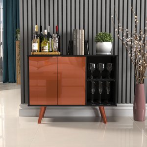 Aparador Buffet Balcão 2 Portas e 2 Nichos Retrô para Sala de Jantar Preto com Cobre