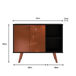 Aparador Buffet Balcão 2 Portas e 2 Nichos Retrô para Sala de Jantar Preto com Cobre - 3