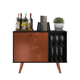 Aparador Buffet Balcão 2 Portas e 2 Nichos Retrô para Sala de Jantar Preto com Cobre - 2