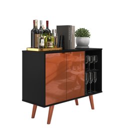 Aparador Buffet Balcão 2 Portas e 2 Nichos Retrô para Sala de Jantar Preto com Cobre - 6