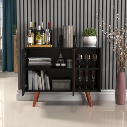 Aparador Buffet Balcão 2 Portas e 2 Nichos Retrô para Sala de Jantar Preto com Cobre - 7