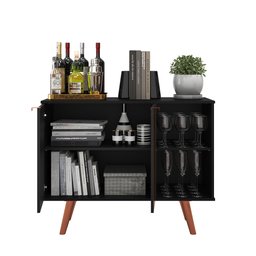 Aparador Buffet Balcão 2 Portas e 2 Nichos Retrô para Sala de Jantar Preto com Cobre - 10