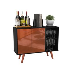 Aparador Buffet Balcão 2 Portas e 2 Nichos Retrô para Sala de Jantar Preto com Cobre - 9