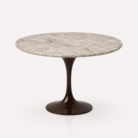 Mesa de Jantar Saarinen Redondo 110 cm Tampo Mármore Taj Mahal Base Laca Marrom Cacau