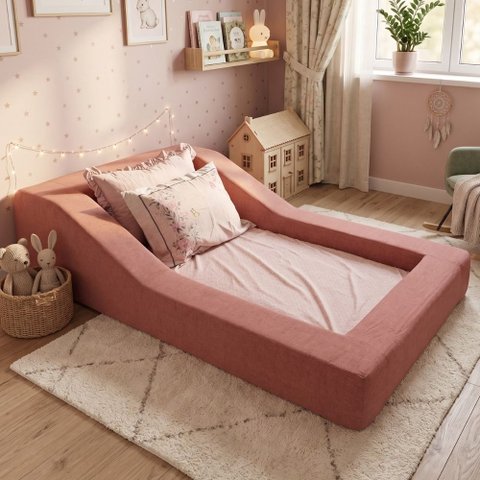 Cama Infantil Montessoriana a Vácuo Solteiro Colchão Brinde Bouclê Rosa Montanaris Decor
