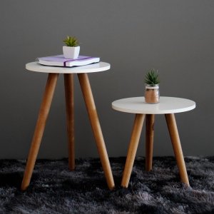 Kit 2 Mesinhas Canto e Apoio Pe Palito 35x40 35x50 Decorativa - Branco