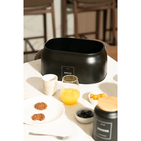 Porta Pão Black em Metal com Tampa Bambu ou