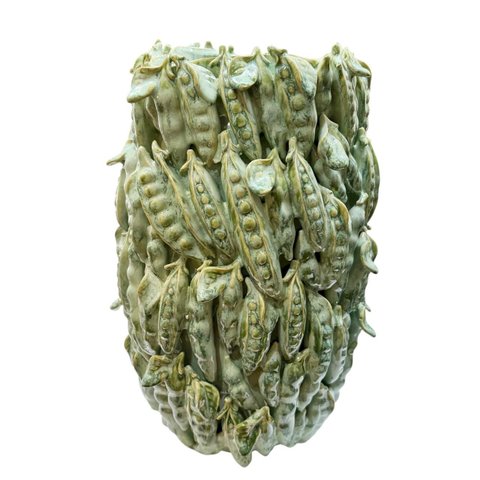 Vaso Vagem em Ceramica Verde Decorativo 44x25cm