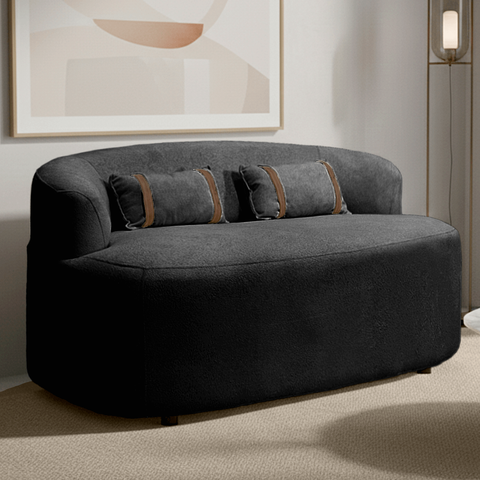 Banco Orgânico 2 Lugares Sofá Roma Sala Almofadas 140cm Bouclé:preto