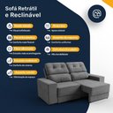 Ver imagem 4 de Sofá Retrátil e Reclinável 3 Lugares Espuma Fibra Siliconada Maringá 180cm