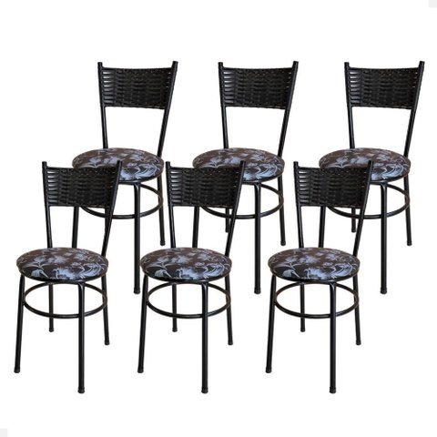 Conjunto 6 Cadeiras Pretas para Cozinha Viena Cor:floral Preto