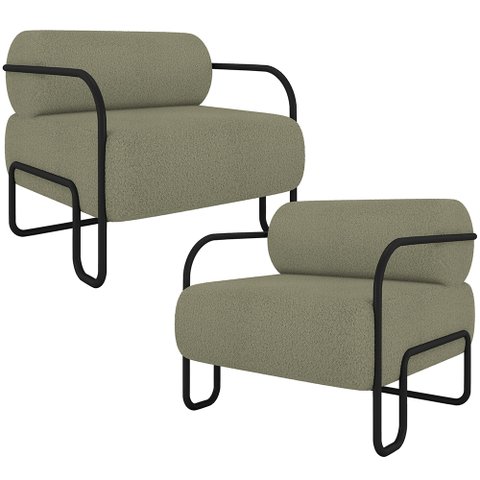 Kit 02 Poltronas Decorativa Pés Industrial Moscou K01 Bouclê Verde - Lyam Decor