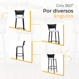 Kit 4 Banquetas para Bancada Banco Alto Junco Preto Balcão Cozinha Gourmet Bar Área de Lazer Piscina - 5