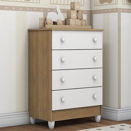 Berço Americano New Nanda e Cômoda Gaveteiro Mel Flat Branco Acetinado Amadeirado com Colchão Ortobo - 7