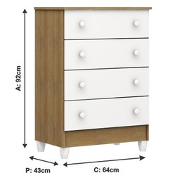 Berço Americano New Nanda e Cômoda Gaveteiro Mel Flat Branco Acetinado Amadeirado com Colchão Ortobo - 3