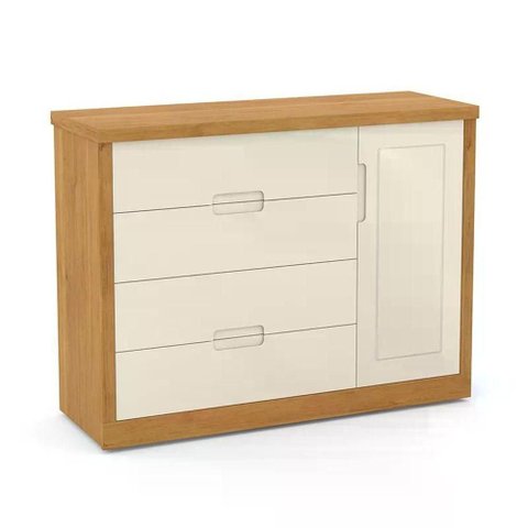 Cômoda Infantil Tutto New 4 Gavetas em MDF com Puxador Usinado Off White Freijó