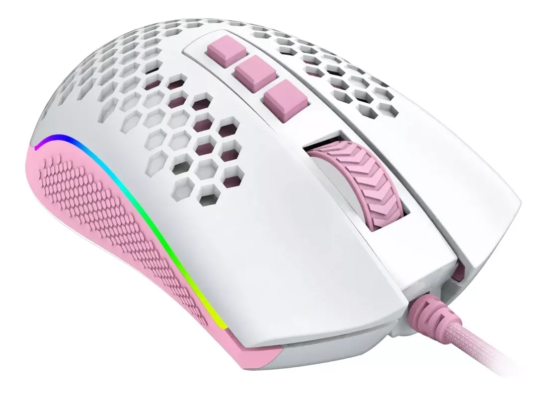 Mouse Gamer com Fio Redragon Storm M808wp-rgb 12400 Dpi Cor Branco com Rosa - 1