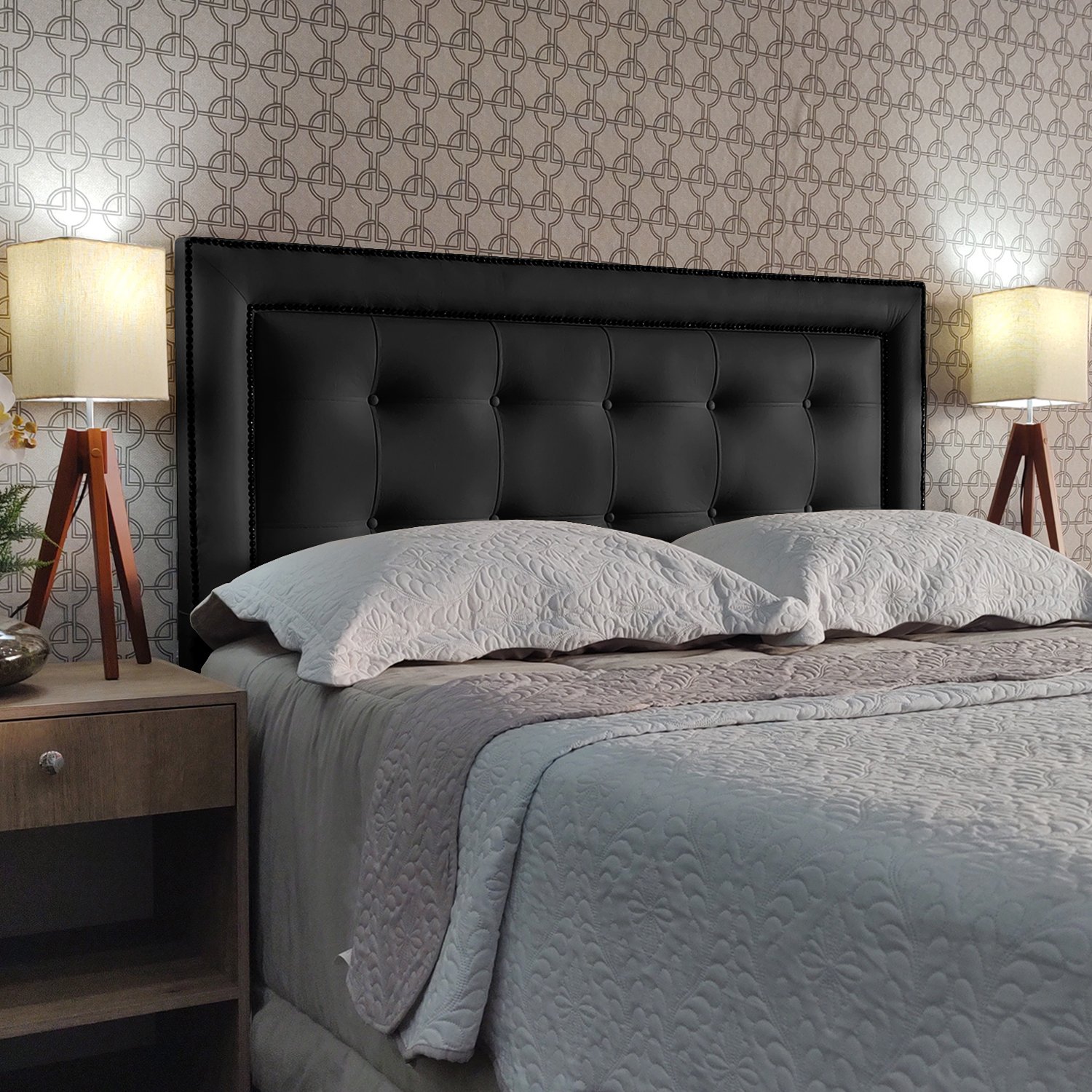 Cabeceira Cama King Veneza 10 Diamond com Tachas Corano Preto 120 Rbl ...