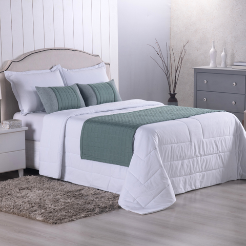 Kit Peseira de Cama Copacabana 5 Peças Queen Percal 300 Fios Acompanha Almofadas Cheias (Verde)