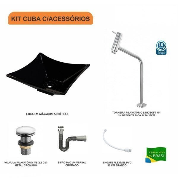 Kit Cuba L30 com Torneira Link 1062 Metal e Válvula Click 1''G + Sifão Cromado e Flexível Compace - 3