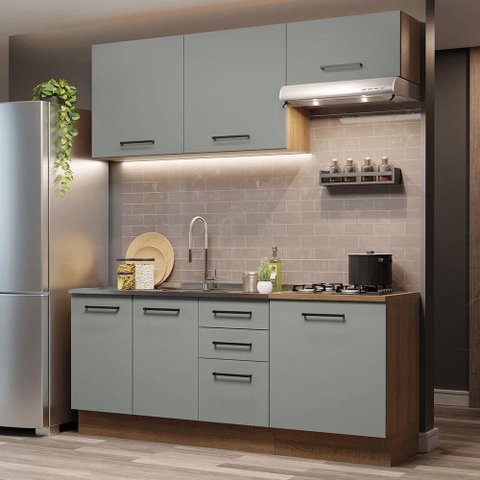 Cozinha Completa 180003 Com Armário E Balcão Rustic/Cinza