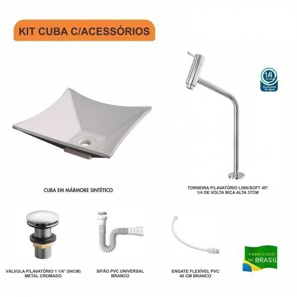 Kit Cuba L30 com Torneira Link 1062 Metal e Válvula Click 1 1/2" + Sifão PVC e Flexível Compace - 3