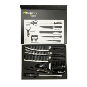 Kit para Churrasco Facas Titanium 8 Pçs Premium Gourmet Inox:preto