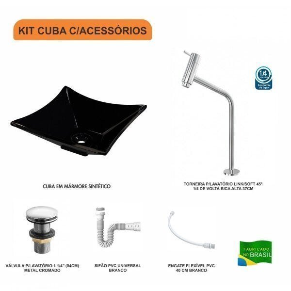 Kit Cuba L30 com Torneira Link 1062 Metal e Válvula Click 1 1/2" + Sifão PVC e Flexível Compace - 3