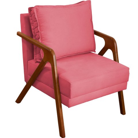 Poltrona Decorativa para Sala Recepção Consultório Reforçada em Madeira Maciça Shine Suede