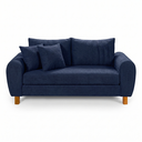 Ver imagem 1 de Sofa Living 185cm Tecido Boucle Almofadas Soltas Pes em Madeira: Azul