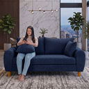 Ver imagem 3 de Sofa Living 185cm Tecido Boucle Almofadas Soltas Pes em Madeira: Azul