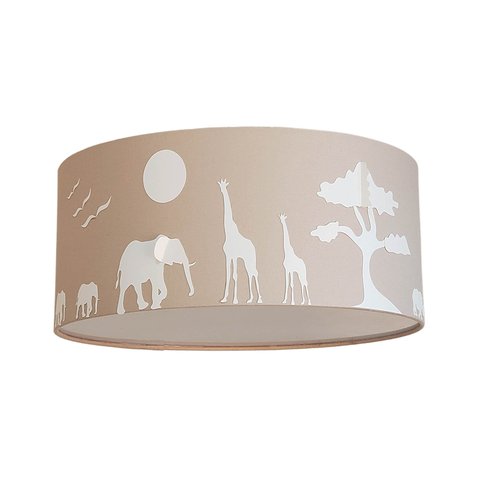 Luminária Plafon Safari Savana Cúpula Tecido 30x15cm: Cáqui