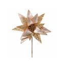 Ver imagem 1 de Flor Bico de Papagaio Pick Natal Luxo Rosê Gold Tecido Frisado Glitter e Lantejoulas 28cm