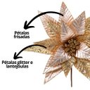 Ver imagem 5 de Flor Bico de Papagaio Pick Natal Luxo Rosê Gold Tecido Frisado Glitter e Lantejoulas 28cm