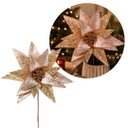 Ver imagem 3 de Flor Bico de Papagaio Pick Natal Luxo Rosê Gold Tecido Frisado Glitter e Lantejoulas 28cm