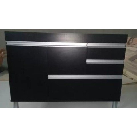 Gabinete para Pia de Cozinha de 1,20m Michelangelo Preto Fosco 100% Mdf 15mm Rino Móveis
