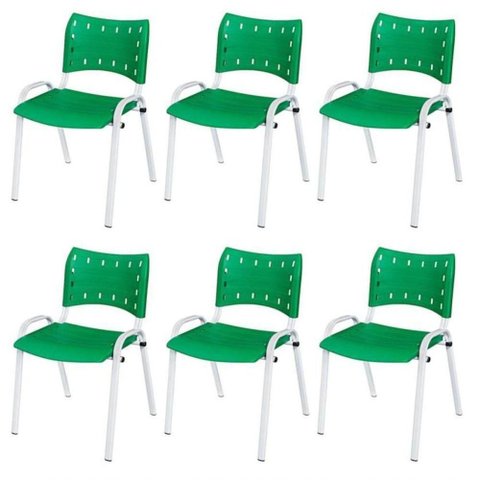 Cadeira Iso Base Branco Escola, Escritório Verde Kit 6 Un
